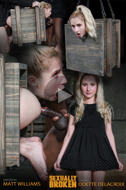 Tiny blonde Odette Delacroix bound inside a box and roughly fucked from both ends by cock! / March 18, 2016 / Odette Delacroix, Matt Williams, Jack Hammer